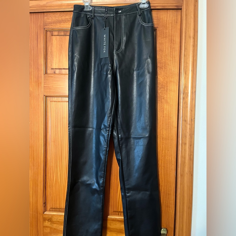 White Fox Black Faux Leather Pants